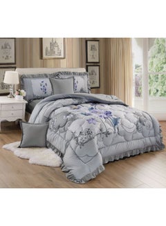 Buy 6-Piece Comforter Set Polyester Grey/Blue/Purple Comforter 220x240 cm, Bed Skirt 200x200 cm, 2 Pillowcase 50x80 cm, 2 Cushion Cover 50x50 cm in Saudi Arabia