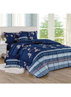 Buy 6-Piece Printed Comforter Set Polyester Blue/Purple/Brown King in Saudi Arabia