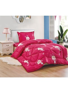 Buy 3-Piece Printed Comforter Set Polyester Red/White Single in Saudi Arabia