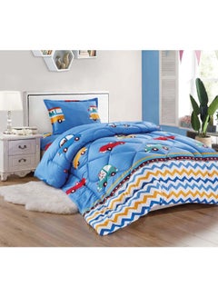 اشتري 3-Piece Car Printed Comforter Set Polyester Blue/Red/Yellow Single في السعودية