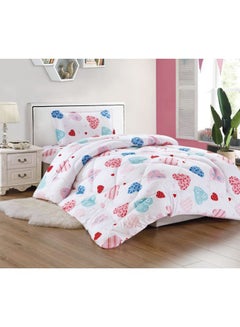 Buy 3-Piece Printed Comforter Set Polyester White/Blue/Pink Single in Saudi Arabia