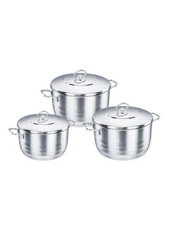 Buy 6-Piece Mega Plus Cookware Set Silver 1x Large Pot (26x15), 1x Medium Pot (28x17), 1x Small Pot (32x20)cm in UAE