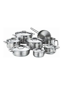 Buy 14-Piece Casting From High Quality Stainless Steel Fixed Non-Slip Handles Cookware Set Includes (12x22 cm) Casserole 4.0 liter, (13x26 cm) Casserole 6.8 liters, (15x30 cm) Casserole 11.0 liters, (8x26 cm) 4.2-liter Short Casserole, (24x6 cm) Frying Pan 2.7 liters , Milk Pan 2.0 liter (14x14 cm), Casserole With Handle 1.6 liter (16x8 cm), 6 Lids Silver in UAE