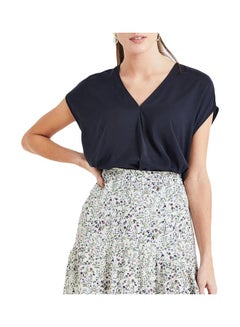 Buy Pleat Detail V-Neck Top Navy in UAE