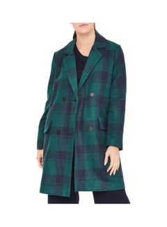 Buy Checkered Faux Wool Coat Green in UAE