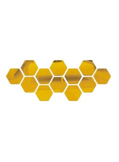 Buy 12-Piece 3D Hexagon Wall Sticker Set Gold in Saudi Arabia