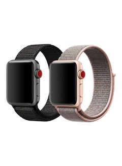 Buy Pack Of 2 Replacement Nylon Straps For Apple Watch Series SE,6,5/4/3 - 42/44mm Black/Pink in UAE