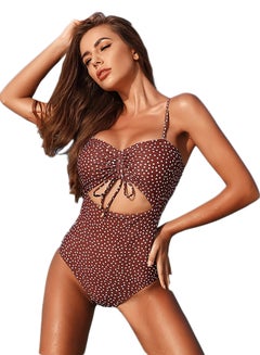 Buy Polka Dot One-Piece Swimsuit Brown in UAE