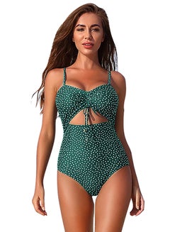 Buy Polka Dot One-Piece Swimsuit Green in Saudi Arabia
