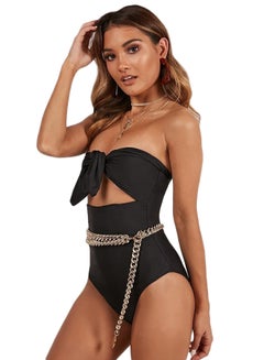 Buy Tie Detail Bow One-Piece Swimsuit Black in Saudi Arabia