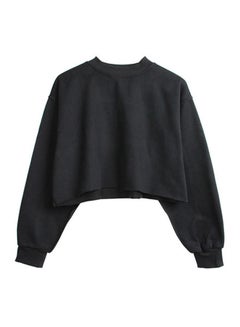 Buy Crew Neck Long Sleeves Cropped Sweatshirt Black in Saudi Arabia