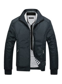 Buy Solid Slim Fit Jacket Black in UAE