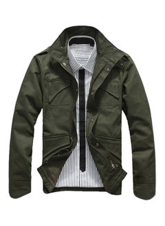 Buy Slim Fit Zipper Fly Jacket Green in UAE