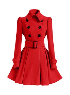 Buy Double Breasted Belt Detail Long Sleeve Mini Dress Red in UAE