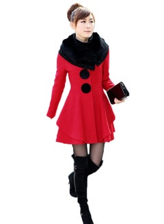 Buy Bold Button Detail Long Sleeves Dress Red/Black in UAE