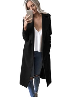 Buy Lapel Long Coat Black in Saudi Arabia