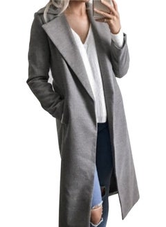 Buy Lapel Long Coat Grey in Saudi Arabia