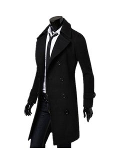 Buy Button Detail Trench Coat Black in UAE