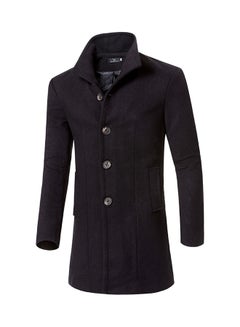 Buy Single Breasted Lapel Coat Black in UAE