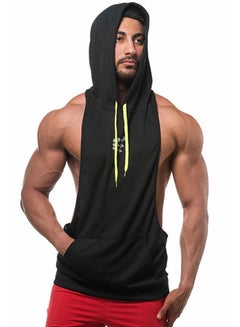 Buy Back Printed Hooded Neck Training Vest Black in Saudi Arabia