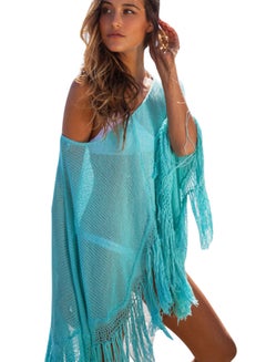 Buy Fringe Detail Beach Cover Up Blue in Saudi Arabia