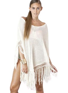 اشتري Fringe Detail Beach Cover Up أبيض في الامارات