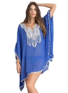 Buy Embroidered Asymmetrical Notch Neck Cover Up Blue/White in UAE