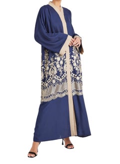 اشتري Contrast Embroidered Casual Abaya Blue/Gold في الامارات