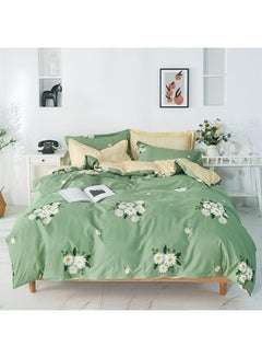 Buy 4-Piece Single Size Luxurious Cotton And Soft Microfiber Comforter Set (1 Duvet/Quilt Cover, 1 Flat Sheet, 2 Pillowcases) Green in UAE