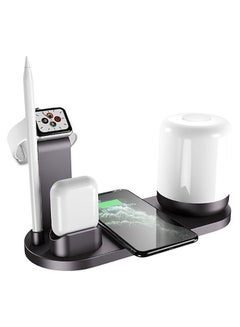Buy 5 In 1 Wireless Charger Stand With Night Lamp 15W Black in Saudi Arabia