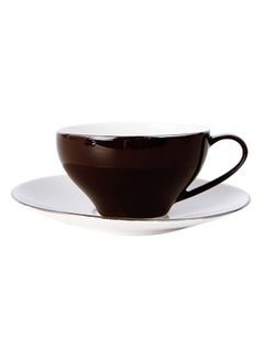 Buy Thin Ceramic Coffee Cup And Saucer Set Brown 14.5x14.5x2centimeter in UAE