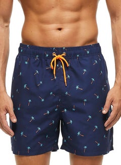 اشتري Palm Tree Printed Polyester Beach Shorts أزرق/ برتقالي/ أخضر في السعودية