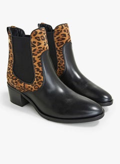 Buy Leopard Printed Ankle Boots Black/Brown in UAE