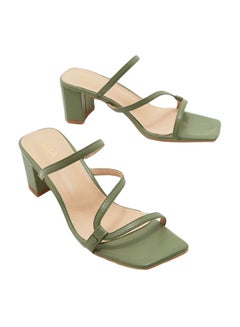 Buy Square Toe Skinny Strap Sandals Green/Beige in UAE
