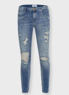 Buy Ripped Skinny Fit Casual Jeans Blue in UAE