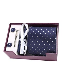 Buy Polka Dot Printed Necktie With Cufflinks Set Blue/White in Saudi Arabia