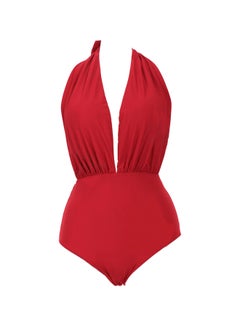 Buy Plunge Neck Swimsuit Red in Saudi Arabia