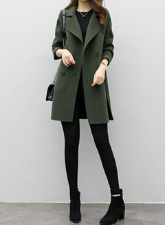 Buy Classic Double Breasted Lapel Coat Green in Saudi Arabia