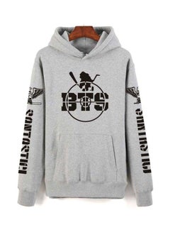 اشتري BTS Printed Hoodie Grey/Black في السعودية