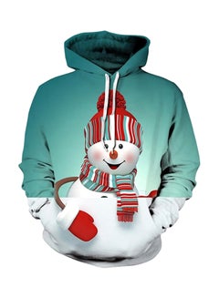 Buy 3D Snowman Printed Hoodie Blue/White/Red in UAE