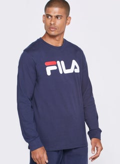 Buy Crew Neck Long Sleeves Printed T-Shirt Navy/White/Red in Saudi Arabia