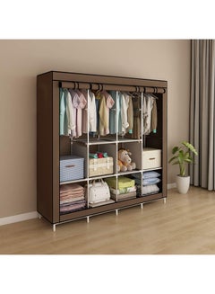 Buy Portable Clothing Wardrobe With Storage Cupboard  Organiser Brown 175x150x45cm in Saudi Arabia