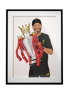 Buy Jurgen Klopp Liverpool Football Champions Trophy Illustrated Poster With Frame Grey/Silver/Red 30x40cm in Saudi Arabia