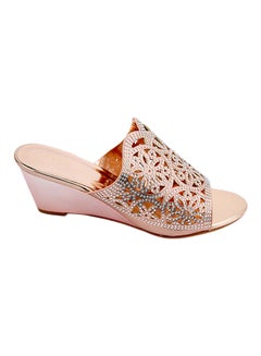 Buy Stone Embellished Wedge Sandals Rose Gold in UAE