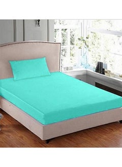 Buy Fitted Single Bedsheet With Pillowcover cotton Turquoise in UAE