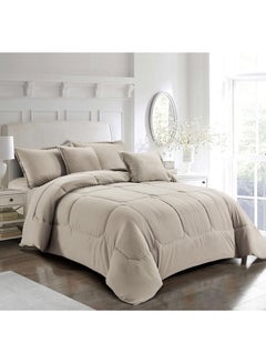 Buy 6-Piece Comforter Set Polyester Beige King in Saudi Arabia