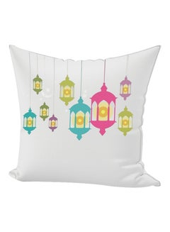 Buy Ramadan Lantern Printed Decorative Throw Pillow White/Pink/Green 45x45cm in UAE