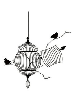 Buy 2-Piece Bird With Birdcage Self Adhesive Decorative Wall Sticker Set Black 50 x 57cm in Egypt