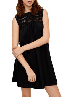 Buy Cutwork Neck Mini Sleeveless Dress Black in Saudi Arabia