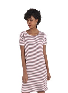 Buy Striped Short Sleeve Dress White/Maroon in Saudi Arabia